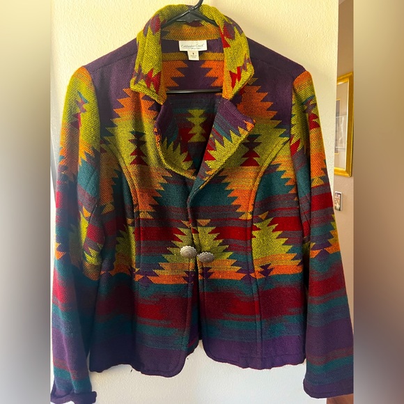 Southwestern Jacket Tapestry Blazer Boho Woven - Picture 1 of 6